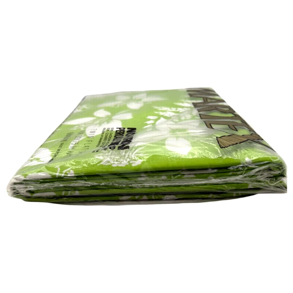 Vintage Martex TWIN Flat Sheet No Iron Percale Green Floral Fern NIP Sealed NOS